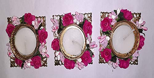 M A Traders Metal Diya for Navratri, Diwali & All Festival Pooja Home Decor with Wax Set of 3