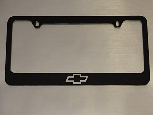 AtoZCustoms Chevy Logo License Plate Frame, Glossy Black, Brushed Aluminum Text