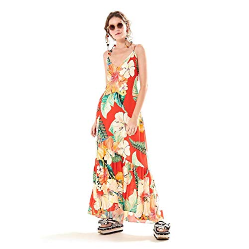 vestido longo chita tropical