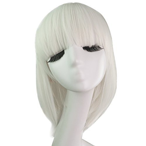 White Bob Wig 36cm Straight Short Hair, Hmxpls Cosplay Wigs Hair+ Free Wig Cap