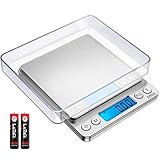 AMIR Upgraded Digital Kitchen Scale, 500g-0.01g Mini Pocket Jewelry Scale, Cooking Food Scale, Back-Lit LCD Display, 2 Trays, 6 Units, Auto Off, Tare, PCS, Stainless Steel (Batteries Included)