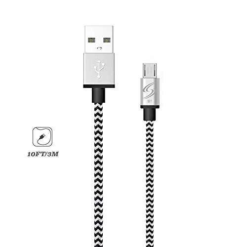 StyleTech Inc. Aluminum Nylon Braided Series 10 Feet Micro-USB Syncing/Charging Data Cable for Android, Samsung, HTC, Windows, Motorola, Tablets, and other devices (1.) White)
