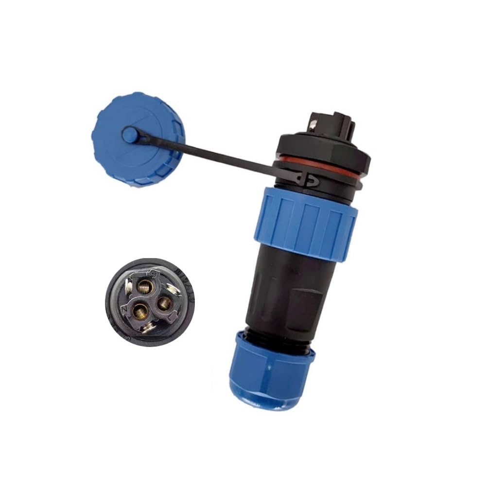 MiJunHD No Soldering Screw Crimping LD16 Rear Nut Aviation Connector, 3Pin 10A 250V Straight Plug & Panel Socket IP68 Waterproof Wire Junction Box for Cable Diameter Ø4mm-8mm (1 Piece)