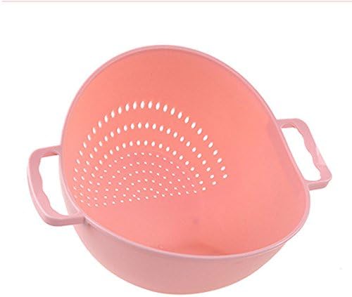 Foutou New Double Handle Rice Basket Kitchen Basket Rice Wash Sieve Strainer (Pink)