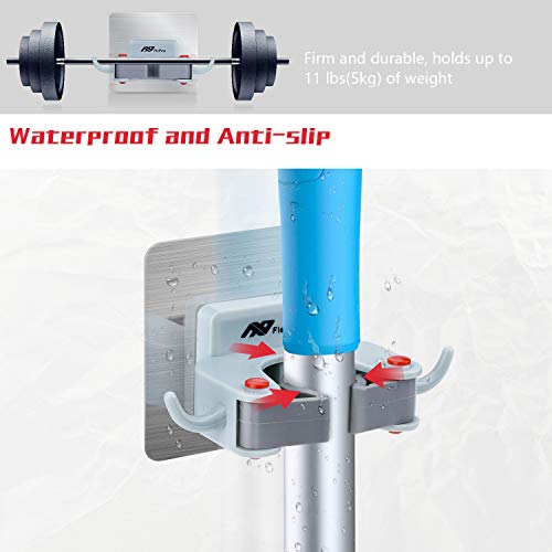 FlePow Broom Holder Wall Mount - Mop Broom Holder Gripper Self Adhesive Removable Waterproof No Drilling Garage Storage & Organization Hanger Hook for Kitchen and Bathroom, Garden, Closet (2 Pack)