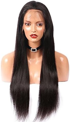 Youbest Brazilian Remy Hair Lace Front Wigs Silk Straight Ponytail Natural Color with Babyhair Line (22", black)