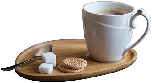 DOKEFUL Coffee Mug Set with bamboo tray and Spoon Plate for Fruit Salad Cake Bread Cookies Breakfast Afternoon Tea Milk Chocolate Drinkware