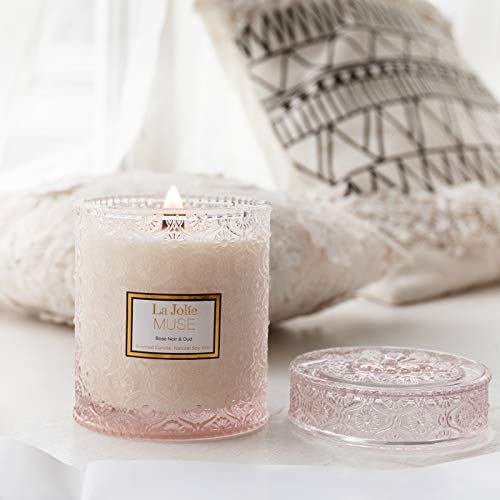 LA JOLIE MUSE Rose Noir & Oud Scented Candle, Rose Candle Gift for