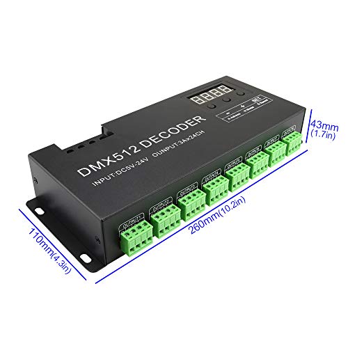 3/4/6/12/30 Channel Decoder Controller,DMX 512 Dimmer Driver use for DC5-24V RGB LED Strip Light (24 Channel)