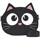 Cute Nylon Black Cat Shoulder Bag, Crossbody Bag, Novelty Purse, Kawaii Animal Purse with Zipper