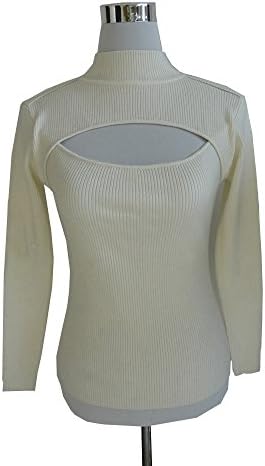 MOMOER Long Sleeve Turtleneck Keyhole Pullover Sweaters for Women (White)