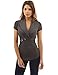 PattyBoutik Women Shawl Collar Short Sleeve Blouse (Dark Heather Gray Small)