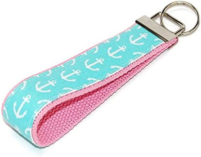 LiliesBoutiqueAnchor Keychain Fabric Aqua Pink Color Key Fob