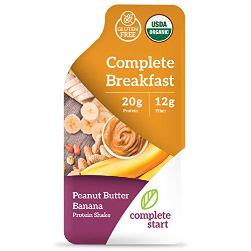 Complete Start - Plant Based Meal Replacement, 100% USDA Organic, Vegan Protein, Instant Breakfast (12 Shakes) - Gluten Free, Dairy Free, Low Carbs, Protein Shake with Peanut Butter and Banana Flavor