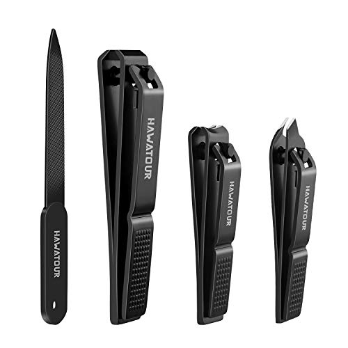 Nail Clippers Set, 4pcs Fingernail Clipper & Toenail Clipper & Slant Edge Nail Cutter with Nail File by HAWATOUR
