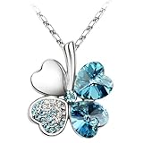 Tapp Collections™ White Gold Plated Swarovski Crystal Heart Shaped Four Leaf Clover Pendant Necklace