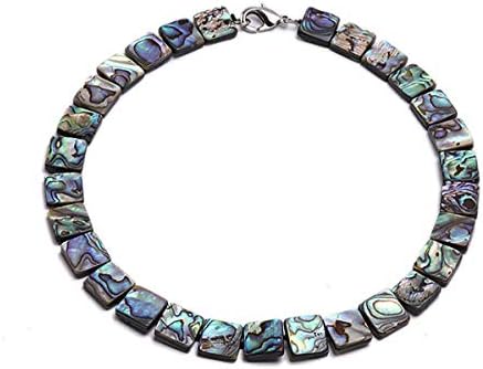 JYXJEWERLRYFashion Women Shell Choker 14x14mm Square Multi-Color Abalone Shell Necklace for Girls 18"