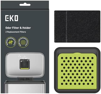 EKO Activated Charcoal Odor Filter Kit – 2-Pack Strong Odor Absorber and Deodorizer with Filter Case for Trash Cans