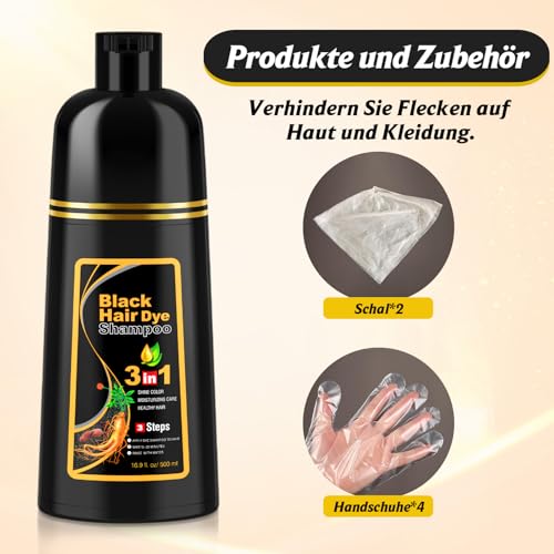 Black Hair Dye Shampoo for Grey Hair, Instant Hair Colour Shampoo for Men and Women, Black Hair Dye Shampoo 3 in 1, Hair Colour, 500 ml