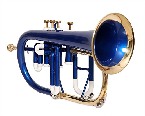 HANDMADE FLUGEL HORN 4 VALVE Bb PITCH WITH FREE HARD CASE AND MP, BLUE COLOR - Thumbnail 5