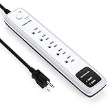 POWERADD 5-Outlet Surge Protector Power Strip 6ft Cord with Dual Smart USB Ports for TV, Laptop, Computer, Hair Dryer, Smartphones, Tablets and More - White