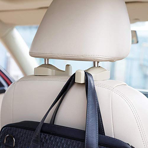 EldHus 4-Pack Car Back Seat Headrest Hanger Holder Hook for Bag Purse Cloth Grocery Beige