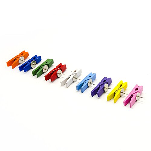 PINCHUANG 40 Pcs Push Pins with Wooden Clips Pushpins Tacks Thumbtacks Creative Paper Clips with Pins for Cork Boards Artworks Notes Photos Wall and Craft Projects (S-1)