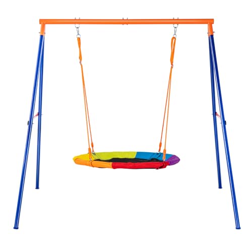 VEVOR Swing Sets for Backyard, 40" Saucer Swing Seat with Heavy Duty A-Frame Me…