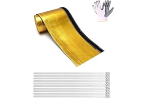 Alioncar Heat Shroud Gold Foil Sleeving Heat Shield Fuel line Wire Heat Sleeve for Ultimate Heat Protection Hose Wire Sleeving, 3/4" I.D.x 10FT with 10PCS Stainless Steel Cable Metal Ties-Gold Foil