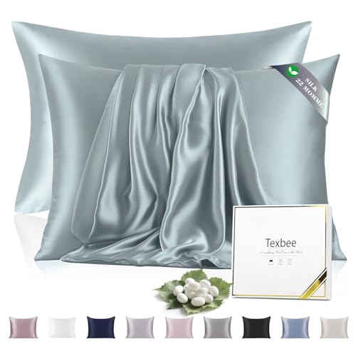 Texbee Seidenkissenbezug 40x80 Maulbeerseide für Haar & Haut, Nebliges Blau