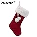 EDLDECCO 20.5 inch Snowy White Cozy Faux Fur Christmas Stocking with Little Faux Fur Ball for Holiday Party Decorations Gift-One Piece (White and Red)