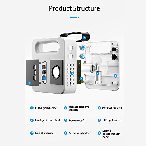 EastMetal Elektropumpe, Mini-Reifenfüller, 12V I50PSI Digitale Luftpumpe, mit Akku LED-Licht, LCD-Bildschirm Kompressor, für Fahrrad-Motorradreifen Ball und Andere Aufblasbare (Weiß) – Bild 3