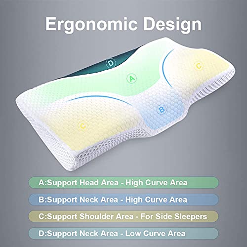 Contour Memory Foam Pillow for Neck Pain, Ergonomic Orthopedic Cervical Pillows for Sleeping with Magnetic Therapy Cloth(Queen)