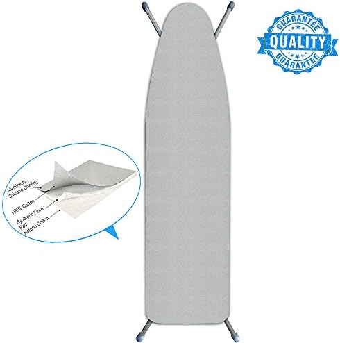 Homoco Ironing Board Cover Silicone Coated Scorch Resistant and Staining Fits Standard Ironing Boards Pad and Cover 15" x 54" with Extra Thick Padding 100% Cotton Iron Padded - Silver