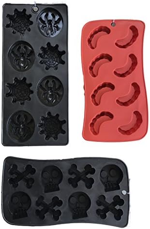 Spiders and Webs Vampire Teeth and Skull and Bones Set of Three Different Halloween Themed Ice Cube Molds