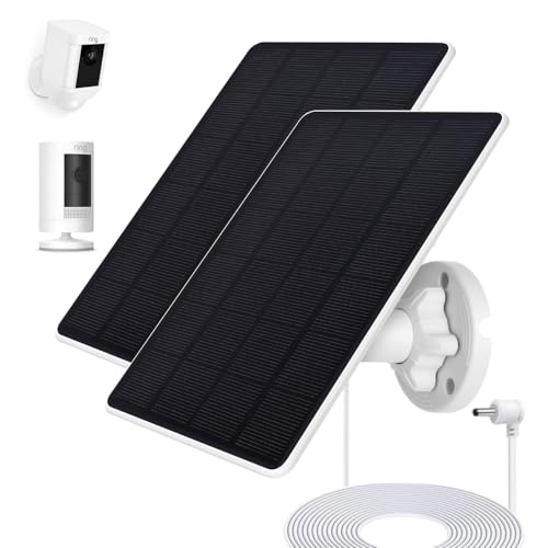 Photo 1 of Ring Camera Solar Panel, Compatible with Ring Stick Up Cam Battery, Ring Spotlight Cam Battery, Not for Spotlight Plus/Pro, Waterproof 6V3W, 9.8 inch Long Charging Cable (2Pack) (White)