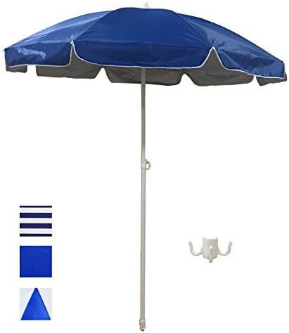 ShadeRest 6’ Portable Beach Umbrella, UV Protection with Sand Anchor and Carry Bag—Blue with Silver Coating