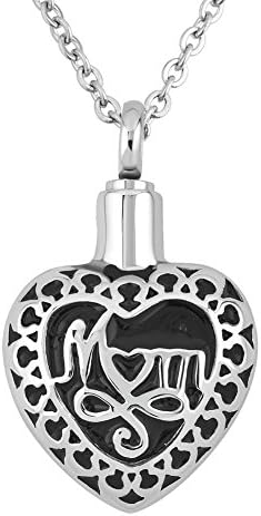 Heart Mom Stainless Steel Cremation Ashes Urn Necklace Pendant Keepsake Memorial Jewelry