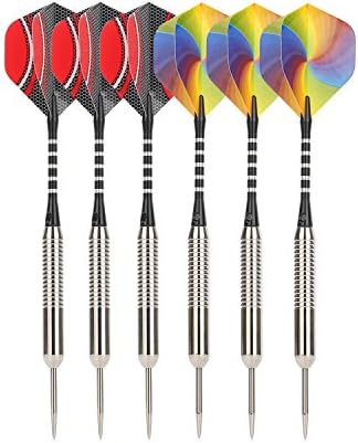 Professional Darts Set - 6 Pack 20 Grams Metal Steel Tip Darts with Aluminum Shafts &amp; Brass Barrel, 6 Standard PET Flights, and Premium Case