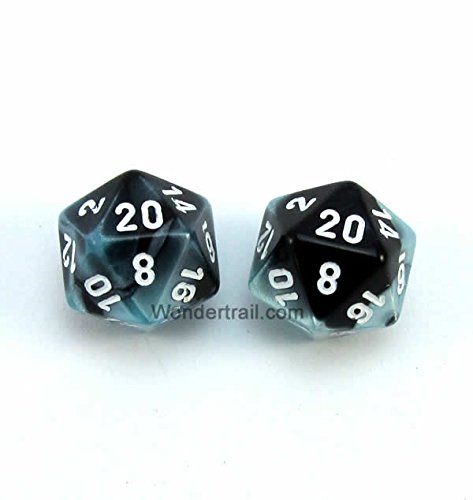 WCXPG2046E2 Black Shell Gemini Dice with White Numbers D20 Aprox 16mm (5/8in) Pack of 2 Dice Chessex