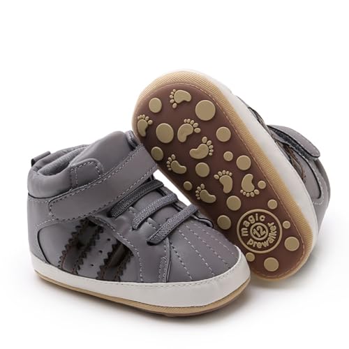 AKINGIO Baby Boys Girls Leather Sneakers, Grey, 12CM at Amazon