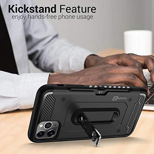 CoverON Kickstand Credit Card Holder Slot Zipp Series for iPhone 11 Pro Case, Black - Thumbnail 4