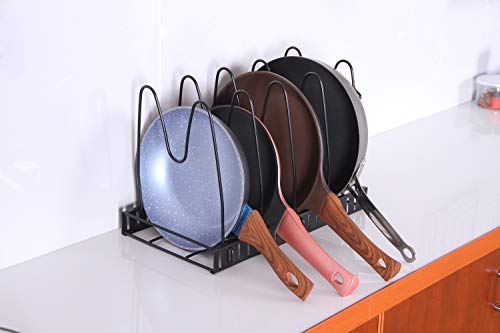 Felibeaco Adjustable Pot and Pan Lids Organizer Rack, Bakeware Cookware and Cutting boards Holder Storage Rack for Kitchen, Cabinet, Countertop and Pantry,Metal,Black