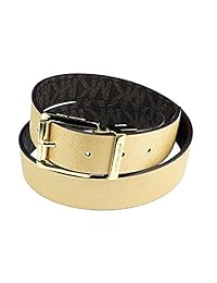 Michael Kors, color café Firma Oro Reversible cinturón de piel, tamaño pequeño