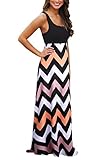 ReachMe Womens Boho Empire Chevron Tank Top Casual Maxi Long Dress Beach Dresses(Black,M)