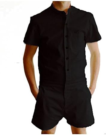 newfen Boyfriend Shorts Mens Short Sleeve Jumpsuit Casual Short Cargo Pants Rompers Slim Fit Party Overalls (Medium, Black)
