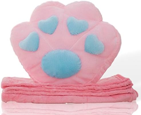 Cat Paw Cushion with Thick Blanket Inside - Ideal Gift for Kids and Cat Lovers - Cute and Huggable Pillow - Open for Cosy Quilt (Pink)