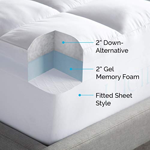 LUCID 4 Inch Down Alternative and Gel Memory Foam Mattress Topper