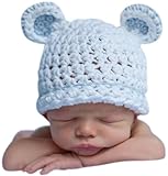 Melondipity Sugar Bear Boy White with Light Blue Trim Beanie Baby Hat - White