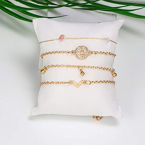 Denifery Water Drop Bracelet Ball Bracelet Open Natural Stone Bracelet Diamond Hand Chain Six-Star Bracelet,Set of 5